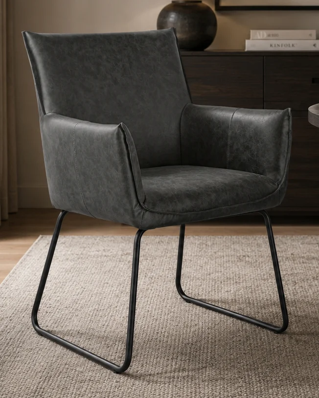 Sillón de acero y tapizado gris oscuro Evelyn
