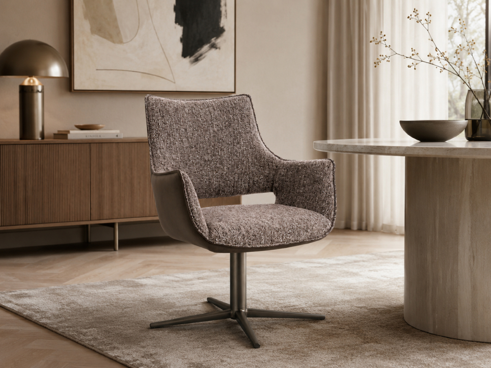 Portobellostreet - Silla de acero y tapizado marrón Adellind