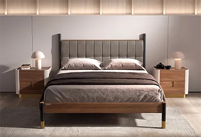 Cama para colchón de 160 nogal y polipiel Dual Cama para colchón de 160 nogal y polipiel Dual