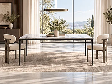 Mesa de comedor metal negro y porcelánico trance Kuki