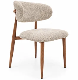 Silla tapizada beige metal imitando madera Aka