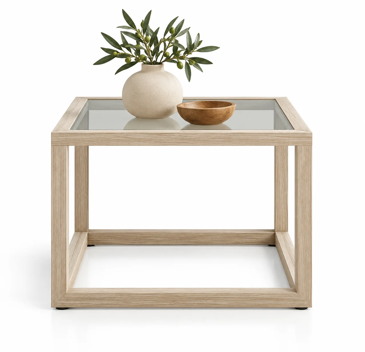 Mesa auxiliar cristal y roble nórdica Osaka