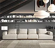 Sofá 4 plazas beige diseño con detalles en madera maciza Lugano