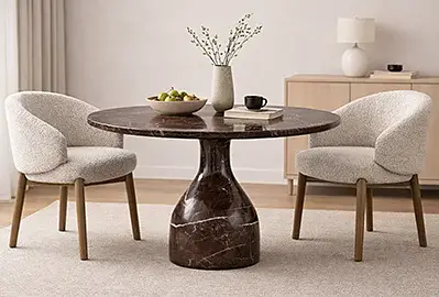 Mesa de comedor redonda de marmol burdeos brillo 140 Bourg