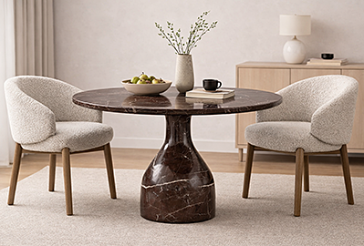 Mesa de comedor redonda de marmol burdeos brillo 140 Bourg