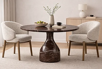 Mesa de comedor redonda de marmol burdeos brillo 140 Bourg