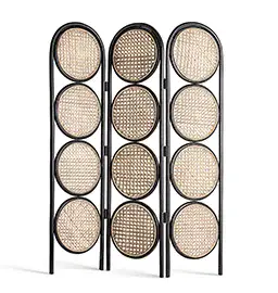 Parabán de 3 hojas en negro y ratán Darois 