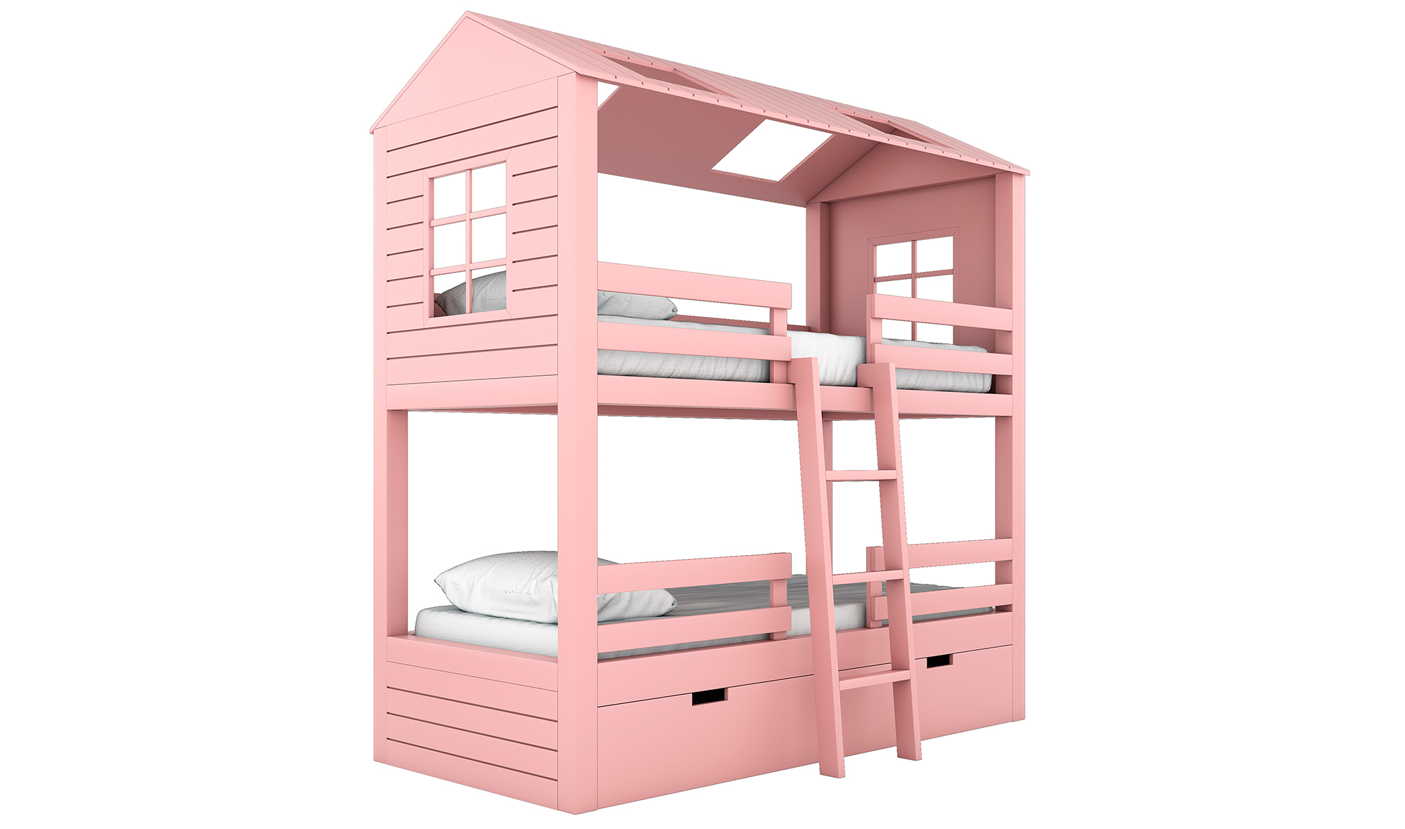 Litera infantil 3 camas 2 aguas rosa Casita