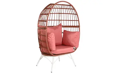 Sillón de jardín rosa empolvado de ratan sintético y acero con cojines
