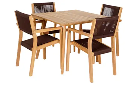 Mesa set 5 teca cuerda marrón