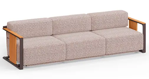 Sofá 3 plazas tapizado aluminio y madera de teca Tulum