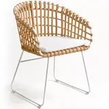 Sillón ratán y metal cojín blanco