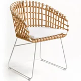 Sillón ratán y metal cojín blanco
