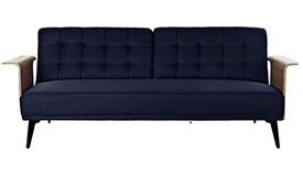 Sofá cama tapizado  azul en madera de eucalipto y  metal