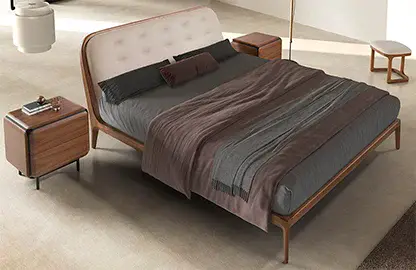 Cama nogal polipiel arena para colchón de 180x200 Kaia
