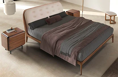 Cama nogal polipiel arena para colchón de 180x200 Kaia