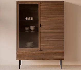 Vitrina 1 puerta de cristal metal y nogal Sarek Vitrina 1 puerta de cristal metal y nogal Sarek