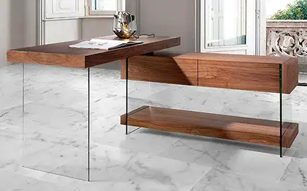Mesa de escritorio nogal y cristal Creta