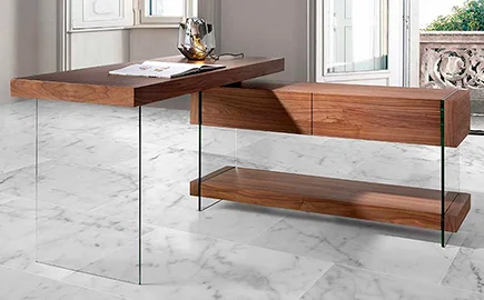Mesa de escritorio nogal y cristal Creta