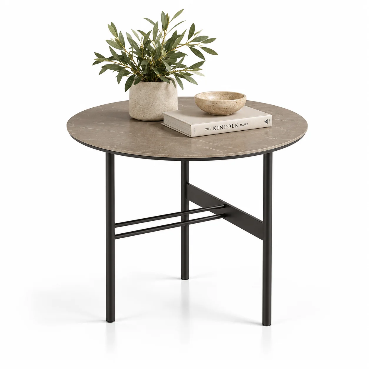 Mesa de rincón porcelánico y metal Mesa de rincón porcelánico y metal