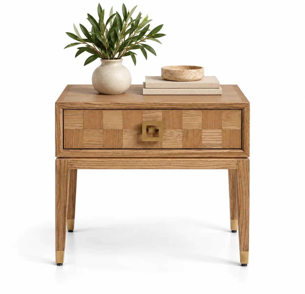 Mesa de noche madera de roble y metal