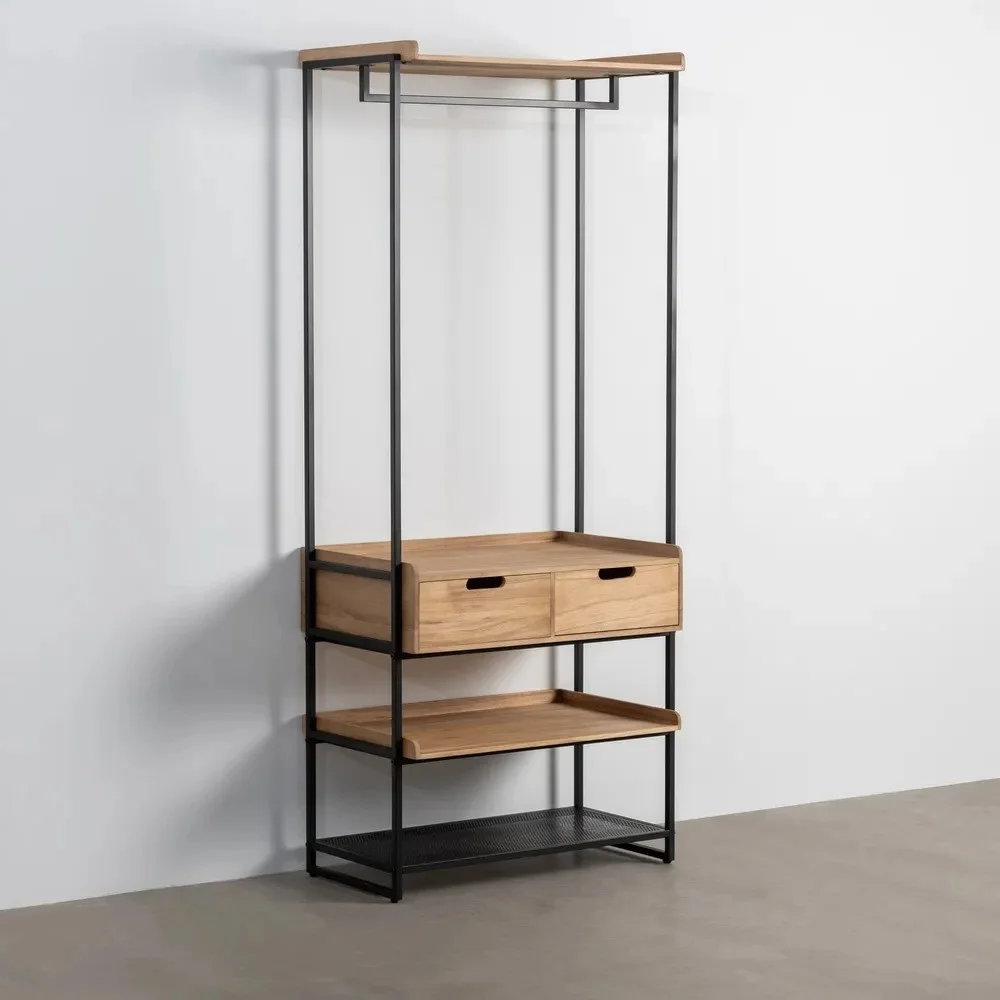 Armario vestidor en madera natural y metal negro Amberes