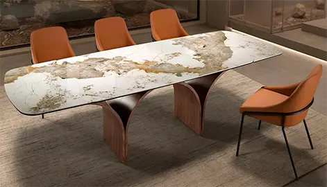 Mesa de comedor extensible porcelánico y acero efecto nogal Okanagan