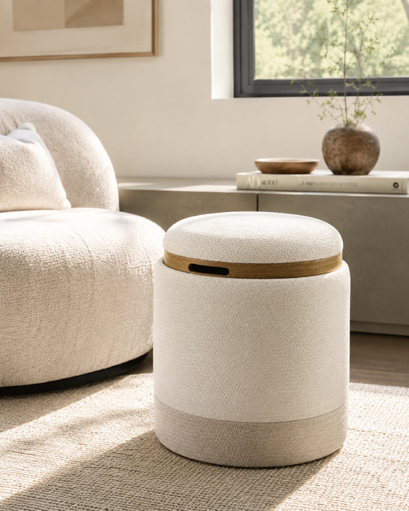 Portobellostreet - Puuf tapizado gris claro Deva Natural