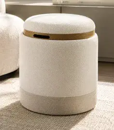 Puuf tapizado gris claro Deva Natural