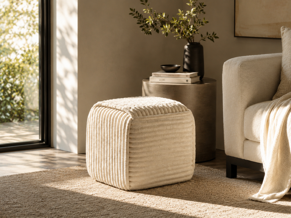 Portobellostreet - Puuf tapizado beige Visón