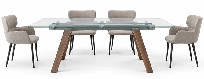 Mesa de comedor extensible cristal templado y nogal Tista Ángel Cerdá 1123 Mesa de comedor extensible cristal templado y nogal Tista Ángel Cerdá 1123