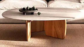 Mesa de centro fresno natural y mármol Obi