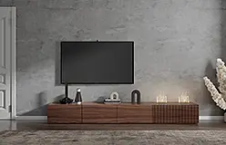 Mueble de tv chimenea alistonada nogal Mantua