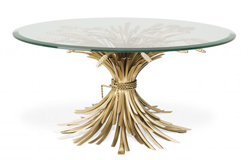 Mesa de centro dorada redonda tapa de cristal Bonheur