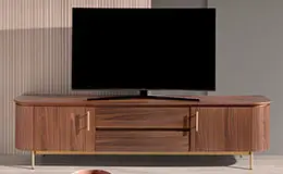 Mesa de televisión 2 cajones nogal y dorado Erie Angel Cerda