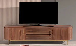 Mesa de televisión 2 cajones nogal y dorado Erie Angel Cerda