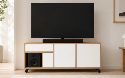 Mesa de televisión 3 puertas 1 cajón con ruedas Osaka Mesa de televisión 3 puertas 1 cajón con ruedas Osaka