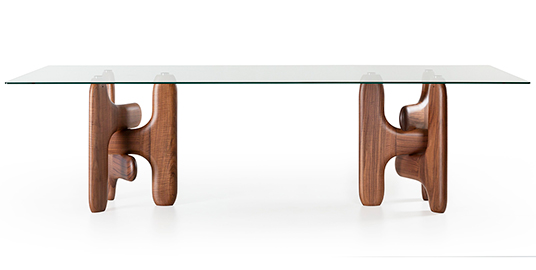Mesa de comedor madera y cristal Clifford Pacini y Cappellini