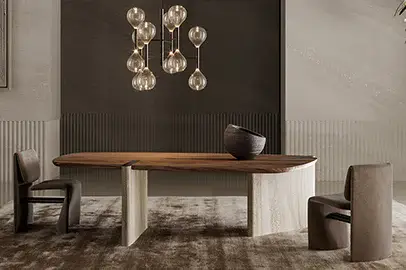 Mesa de comedor madera y mármol Flatiron Bonaldo