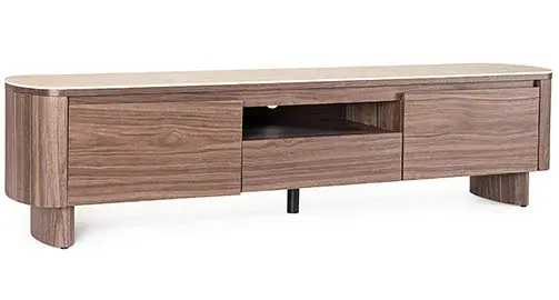 Mesa de televisión curvo nogal y porcelánico Kezel Mesa de televisión curvo nogal y porcelánico Kezel