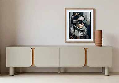 Mueble de tv lacado en topo con detalles en roble Charleroi