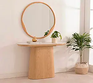 Consola curva roble y porcelánico Cendra