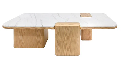 Mesa de centro Apolo de roble y mármol blanco de 120 cm