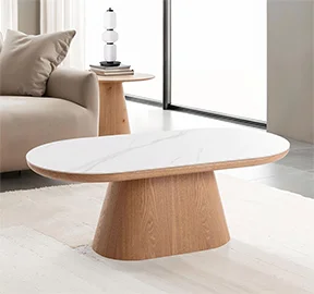 Mesa de centro roble y tapa porcelánico blanco Devir