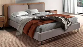 Cama polipiel visón y tela gris Simoa