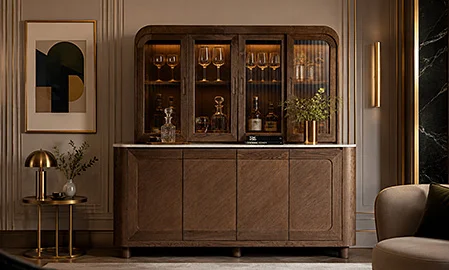 Mueble Bar Doucy de roble y mármol con luz integrada