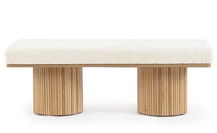 Banco pie de cama base madera y tapizado en bouclé blanco