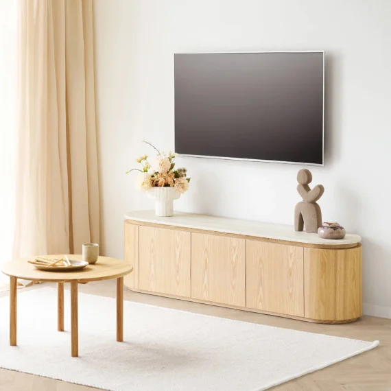 Mueble de TV roble natural y granito Larvik