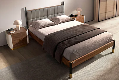 Cama para colchón de 160 nogal y polipiel Dual Cama para colchón de 160 nogal y polipiel Dual