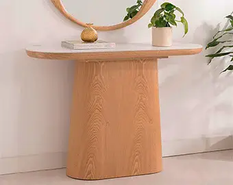 Consola curva roble y porcelánico Cendra Consola curva roble y porcelánico Cendra